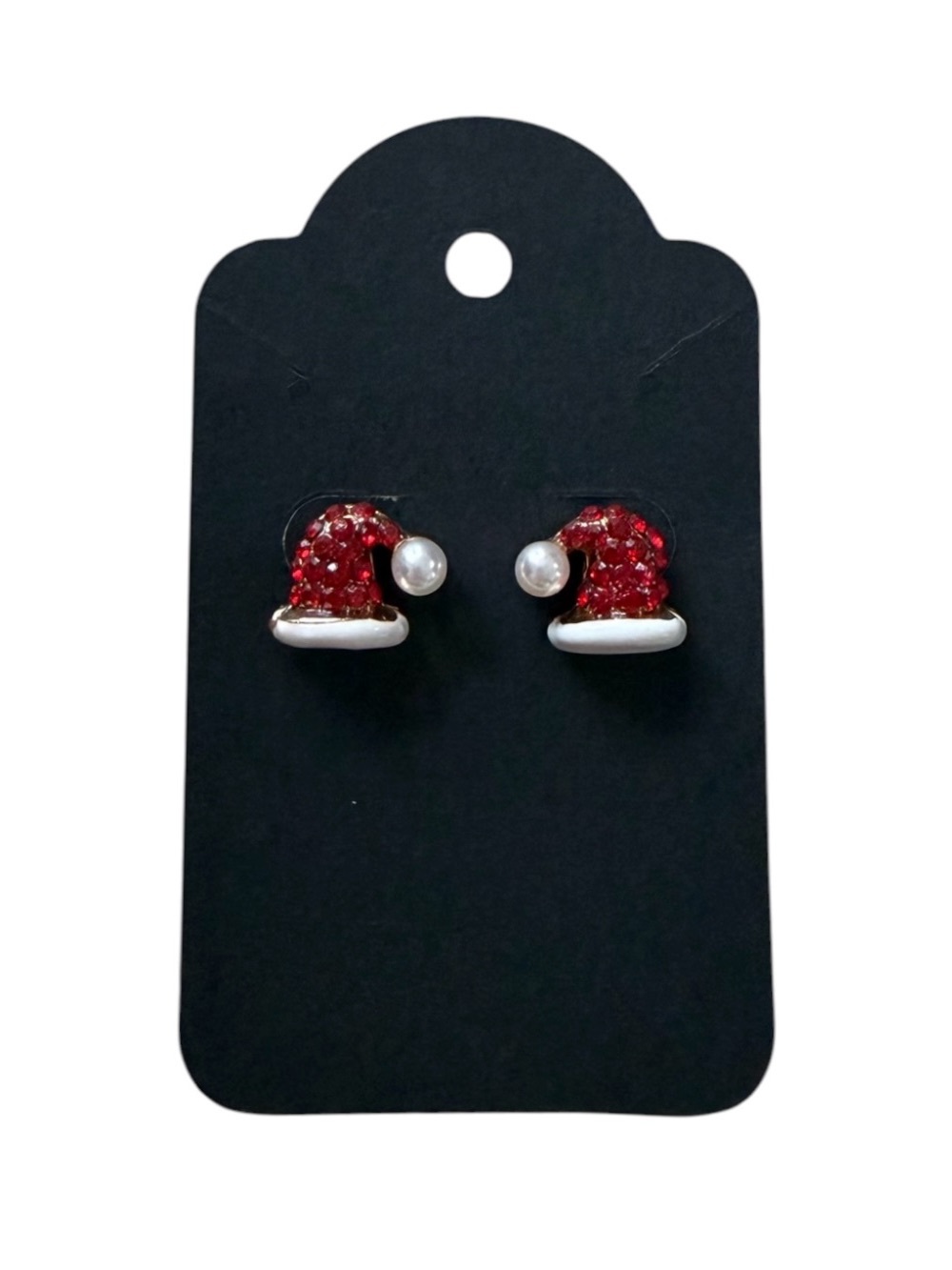 π5/$25π RED CRYSTAL PEARL SANTA HAT STUD EARRINGS - Picture 2 of 3